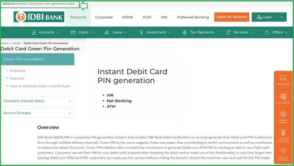 How to Generate IDBI ATM PIN