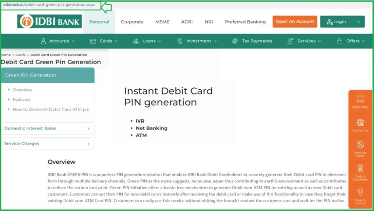 How to Generate IDBI ATM PIN