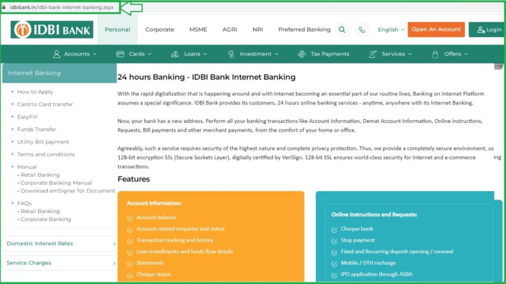 IDBI Net Banking Registration and Activation 2022 at Idbibank.in