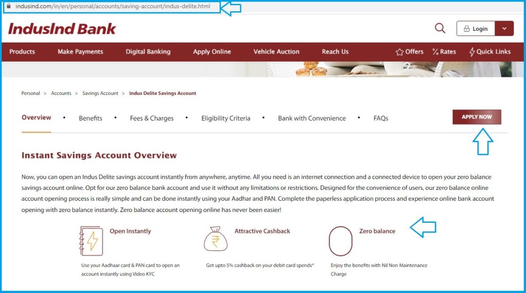 IndusInd Bank Zero Balance Account Opening Online 2024